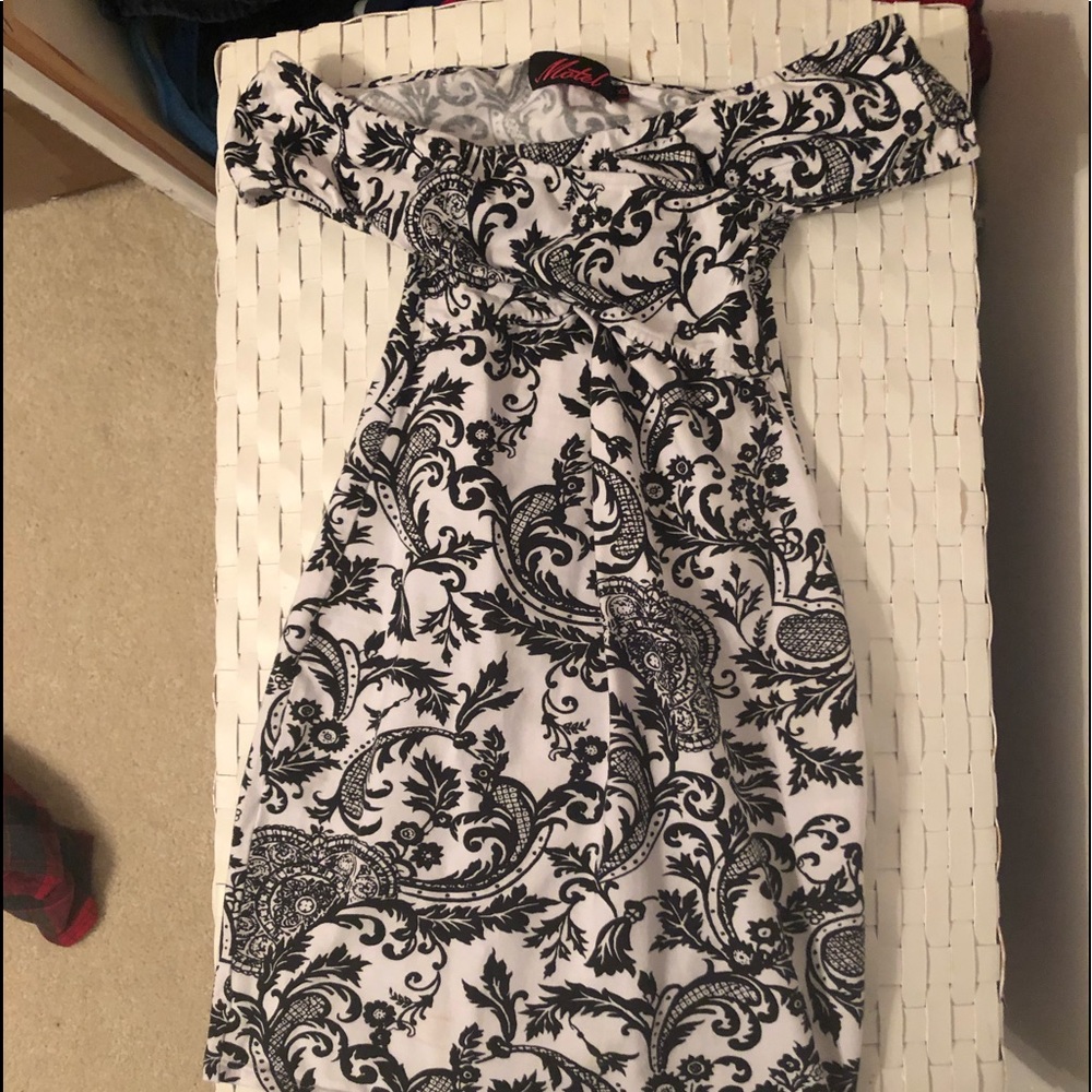 Off the shoulder black and white dress